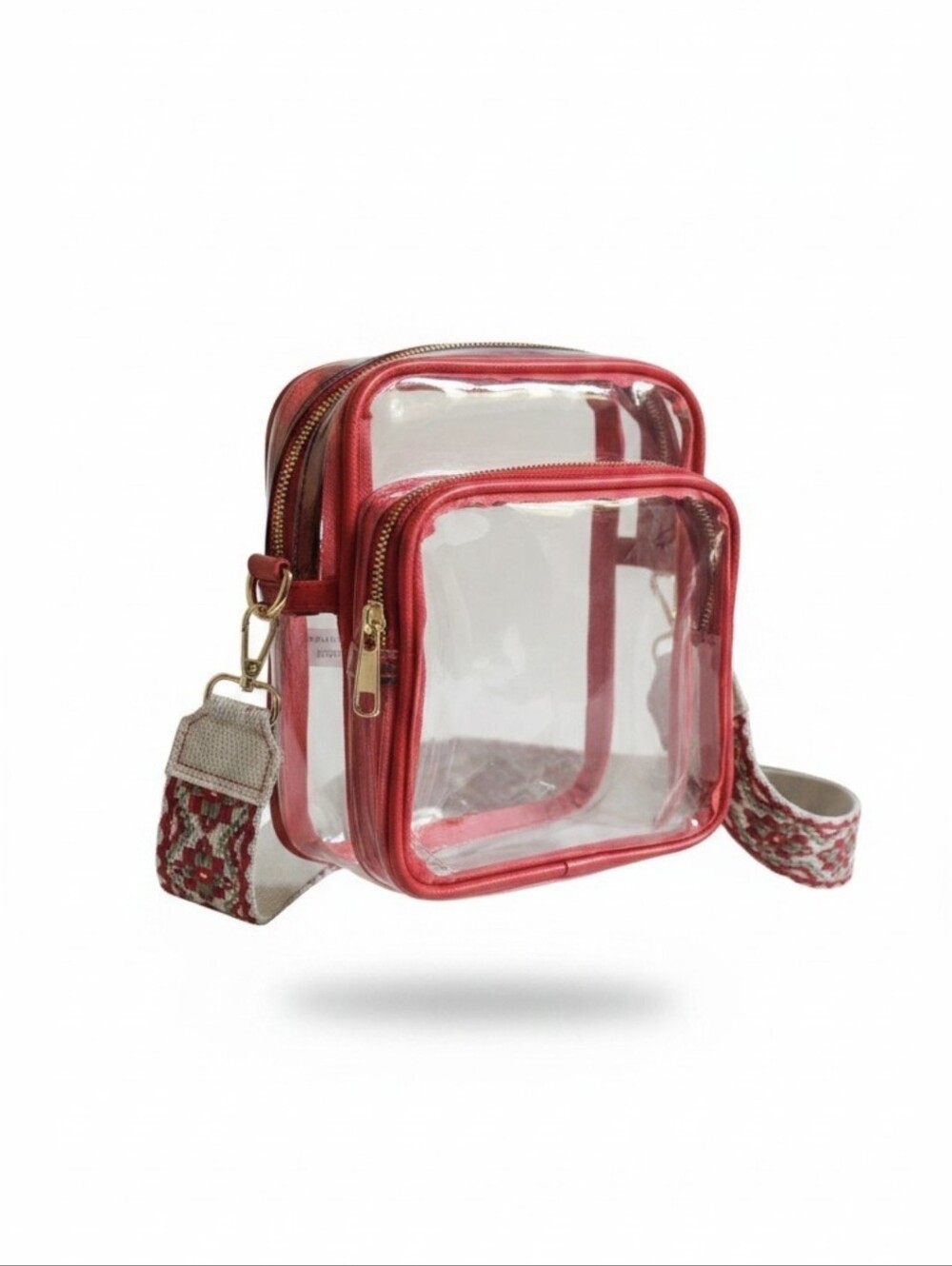 LE MIEL NWT Clear Crossbody Bag with Red Trim and Patterned Strap